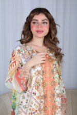 ⁦جلابية خربزي حرير بالوان مشجره و فصوص⁩ - الصورة ⁦11⁩
