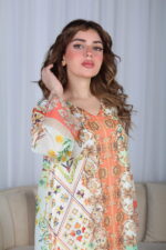 ⁦جلابية خربزي حرير بالوان مشجره و فصوص⁩ - الصورة ⁦12⁩