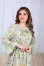 ⁦جلابيه تيفاني خليجيه مطرزه بورود من امام و خلف⁩ - الصورة ⁦3⁩