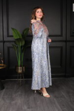 ⁦جلابية سماوي بتطريز دقات ملونة من الأمام و قماش لفتة⁩ - الصورة ⁦12⁩