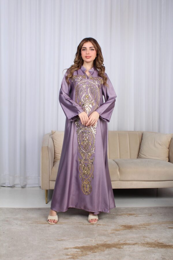 ⁦فستان موف وترتر ذهبي بياقة و شك⁩ - الصورة ⁦5⁩