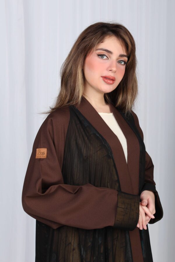 ⁦عباية شيفون بني جاكار كتف⁩ - الصورة ⁦3⁩