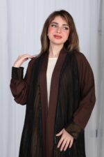 ⁦عباية شيفون بني جاكار كتف⁩ - الصورة ⁦2⁩