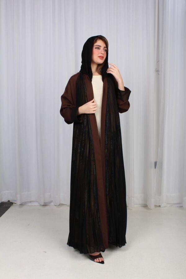 ⁦عباية شيفون بني جاكار كتف⁩ - الصورة ⁦4⁩