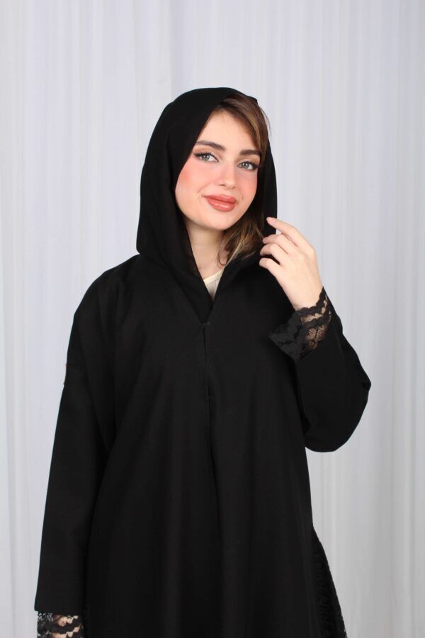 ⁦عباية دانتيل اسود بالأكمام والجوانب⁩ - الصورة ⁦13⁩