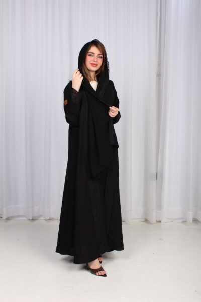 ⁦عباية سهم بدانتيل اسود⁩ - الصورة ⁦7⁩