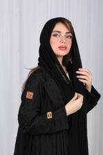 ⁦عباية بليزر مشجر قماش جاكار اسود⁩ - الصورة ⁦2⁩