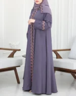 عباية موف كلوش بقماش باربي بتطريز لون بنك