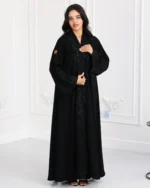 ⁦عباية فزة شك اسود ورق شجر من امام و اكمام⁩ - الصورة ⁦17⁩