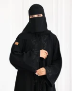 ⁦عباية فزة شك اسود ورق شجر من امام و اكمام⁩ - الصورة ⁦8⁩