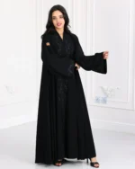 ⁦عباية فزة شك اسود ورق شجر من امام و اكمام⁩ - الصورة ⁦10⁩