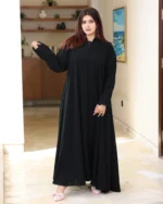 عباية ايفانز كلوش مطرزة باسود على اكمام و طرحة - الصورة 8